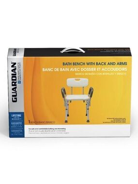 Guardian Bath Bench Chair Back Arms Adjustable Height Lightweight